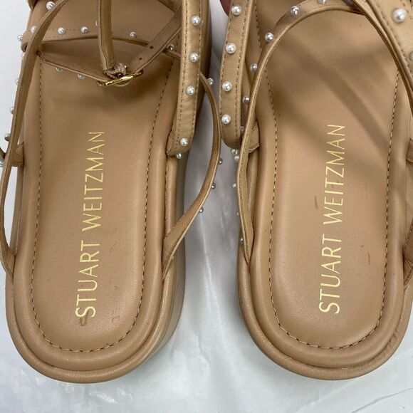 Stuart Weitzman Summerlift Sandals faux pearl embellished leather platforms Boho - Picture 12 of 13